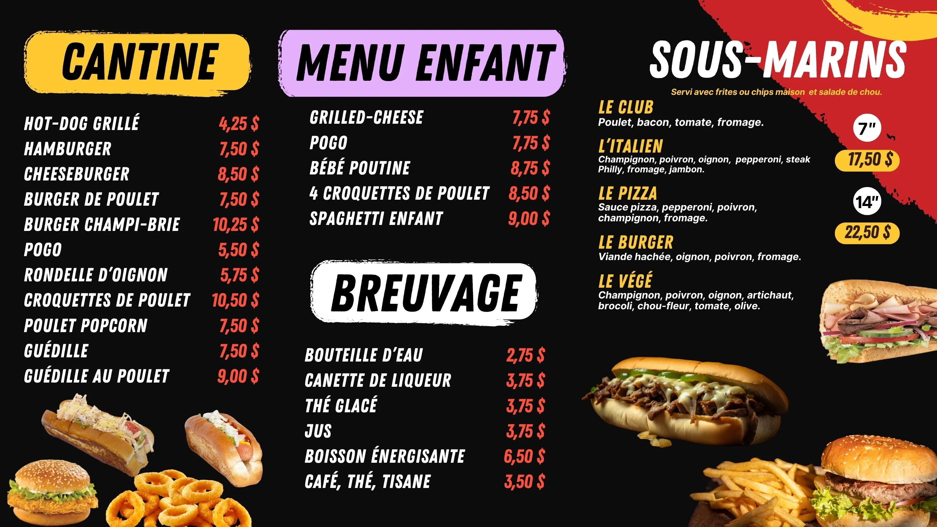 Menu numérique : Cantine Sous-Marin