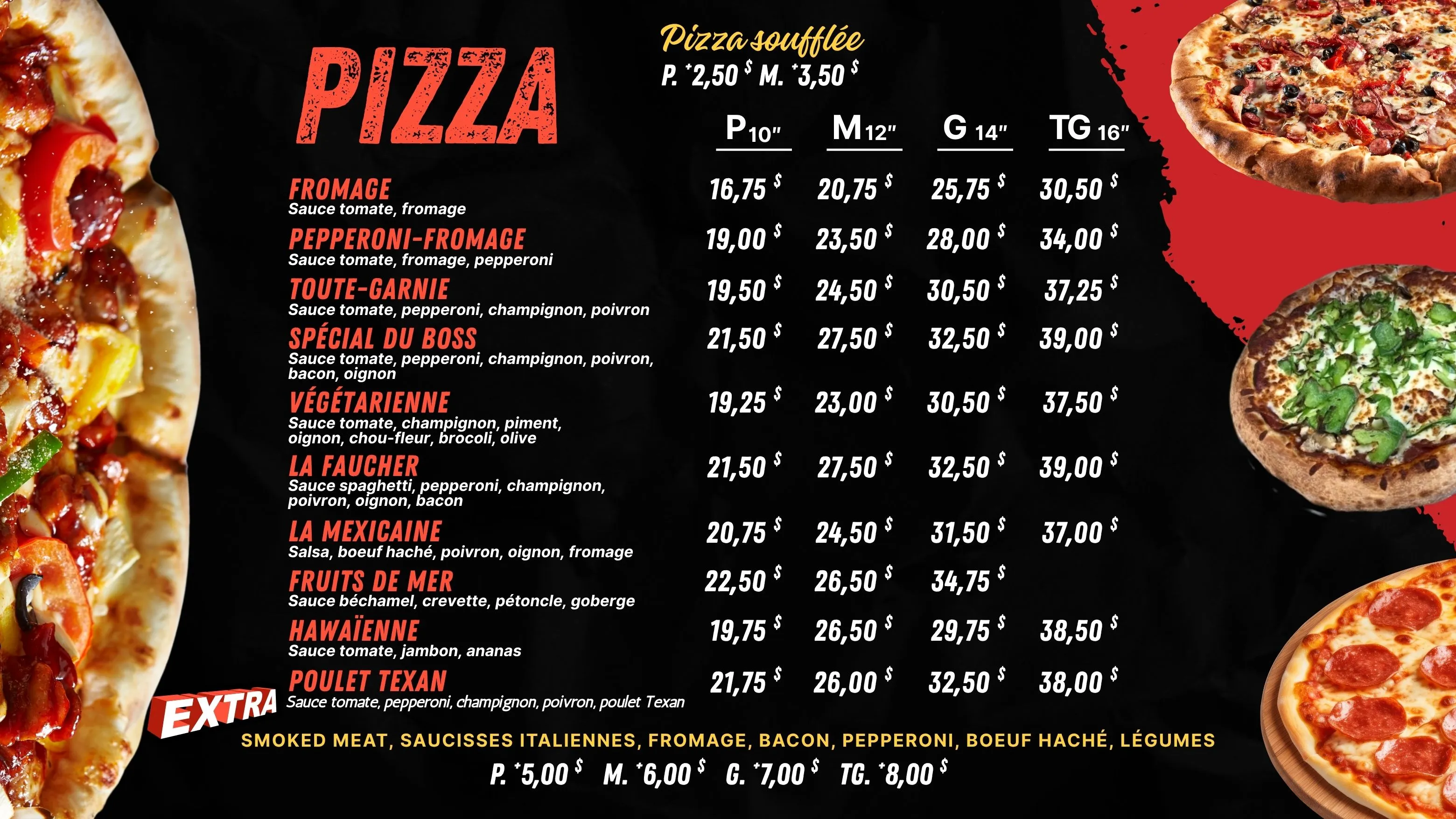 Menu numérique : Pizza
